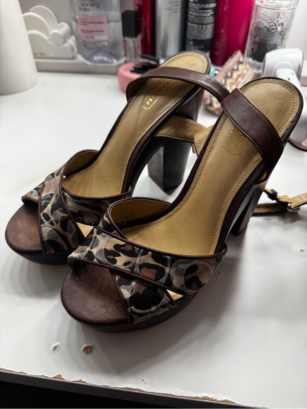 Coach Brown and Tan Leopard-Print Platform Heels